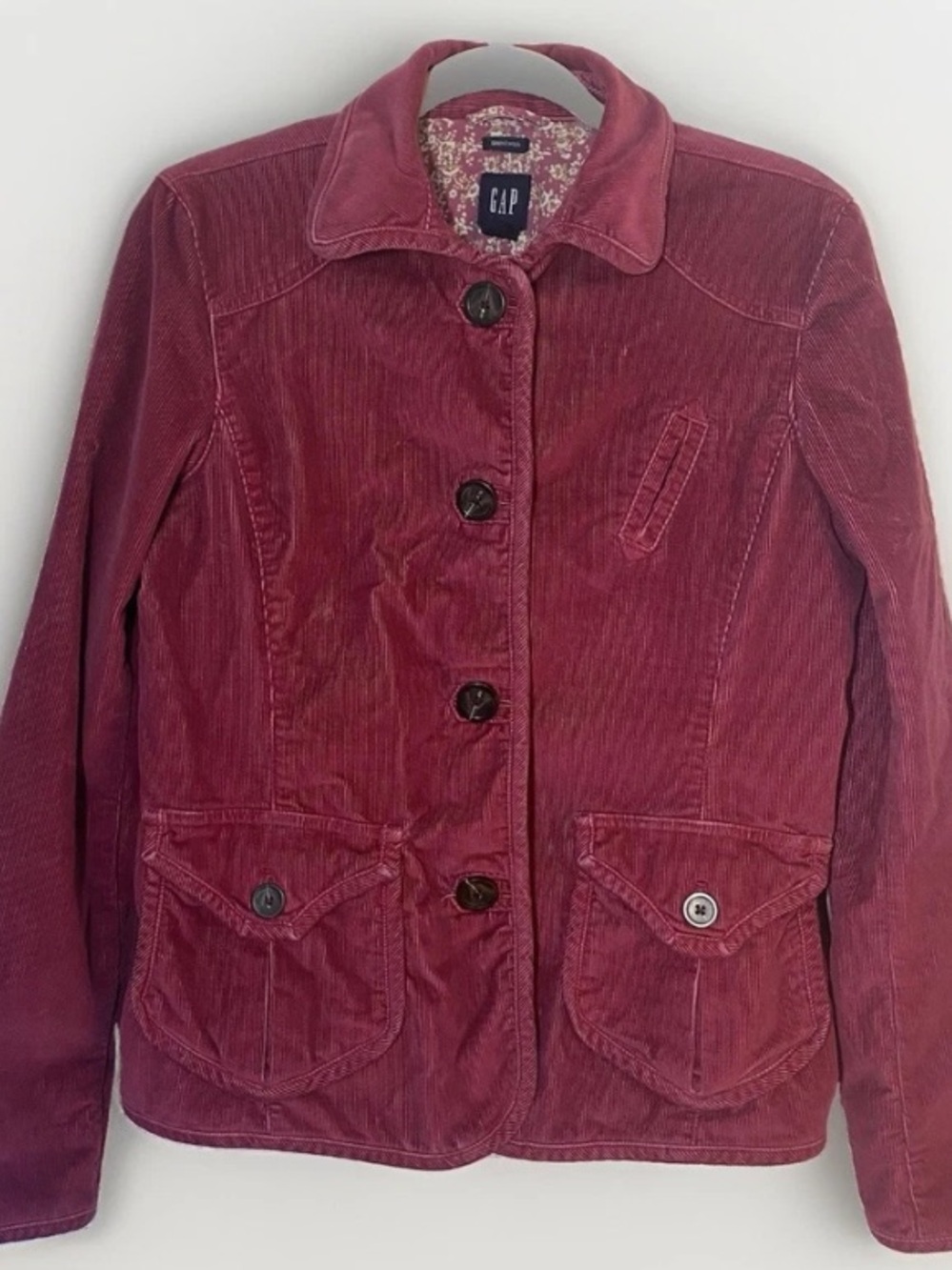 GAP Women's 10 Medium Corduroy Jacket Fuchsia Pink Floral Lined Vintage Y2K